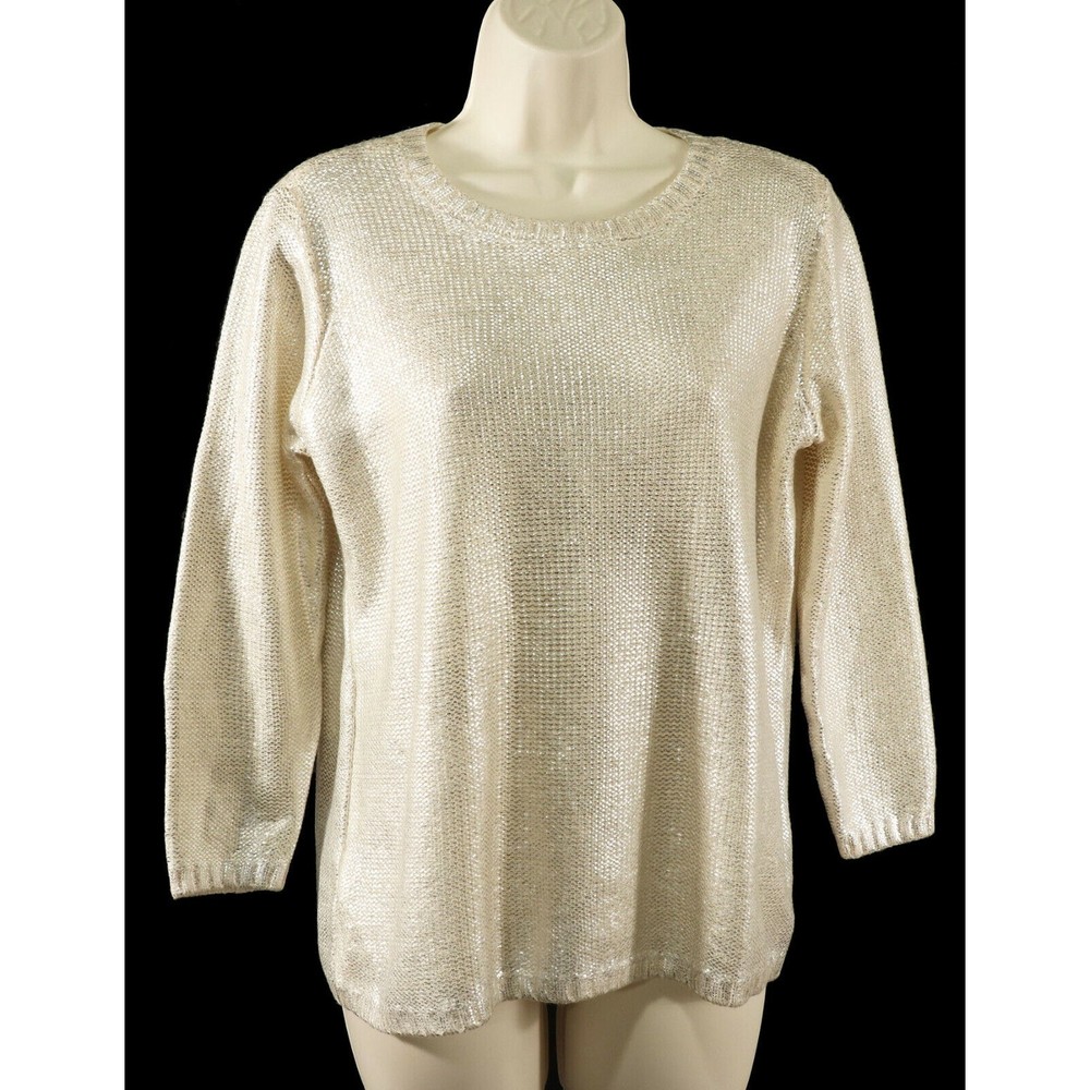 Charming Charlie Womens Rock Chic Sweater M Medium Metallic Silver Pullover NEW